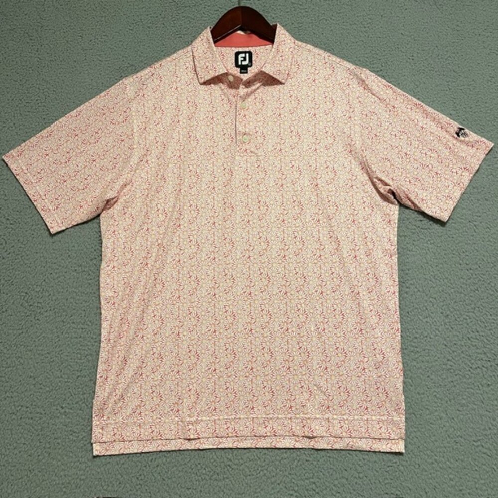 Footjoy FJ Shirt Mens L Polo Floral Daisy Golf Performance Athleisure Preppy AOP
